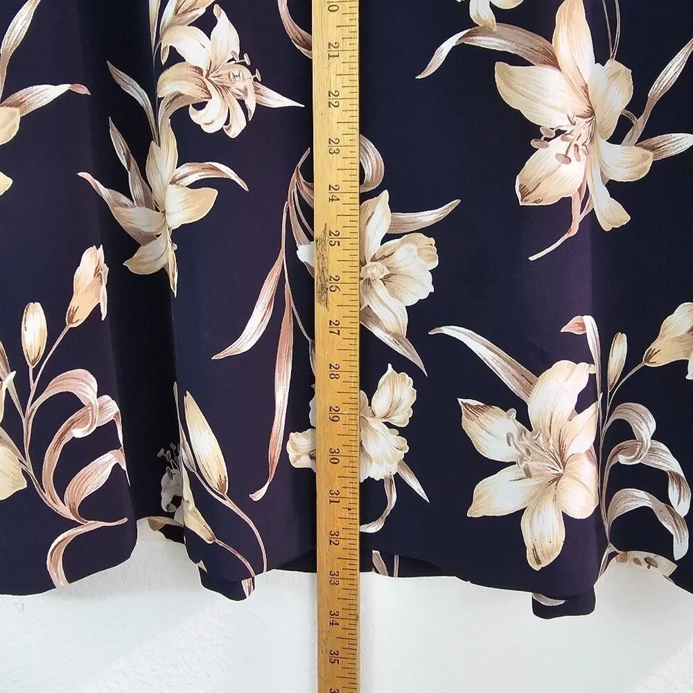 American Vintage Floral Lili Midi Skirt Sz 26W Navy Taupe Casual Work Boho Retro